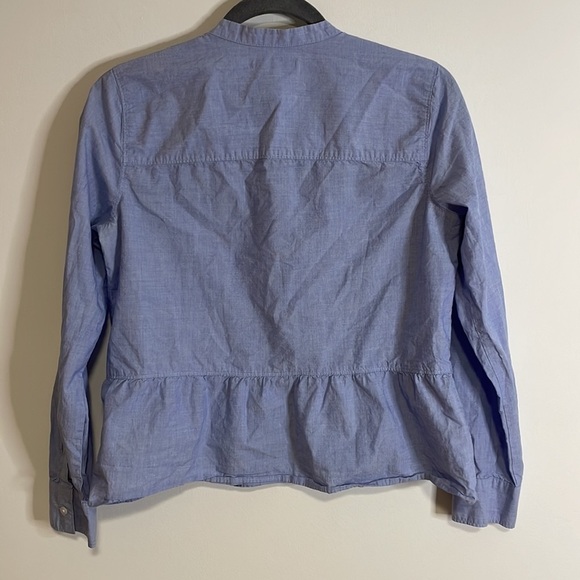 Classic Career Shirt Preppy Madewell Academia Small Blue Ruffle Button Casual - Picture 7 of 10